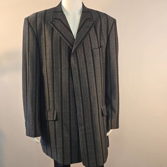 Giorgio Brutini Sport Coat Blazer Jacket Men’s 46L Charcoal Gray Black Striped